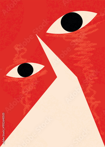 Abstract geometric eyes on red vintage poster