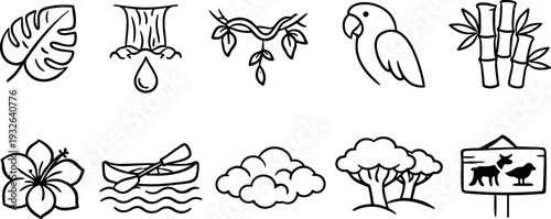 Collection of hand-drawn icons representing nature and wildlife elements