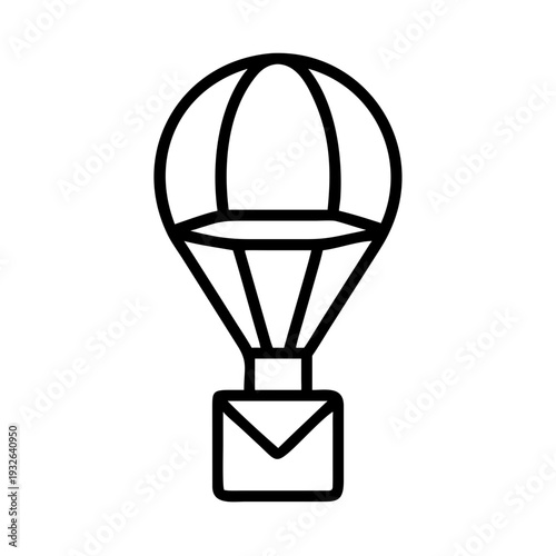 Airmail delivery service icon vector design, hot air balloon with letter outline illustration for express mail
