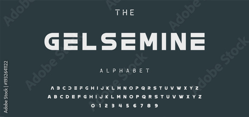 Digital modern alphabet font. Creative abstract urban, futuristic, fashion, sport, minimal technology typography.  Simple vector illustration with number