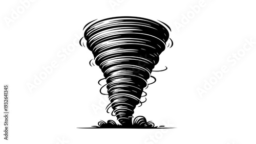 Black Ink Sketch of a Powerful Tornado Twister