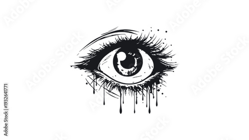 Artistic Eye with Dripping Tears Ink Drawing
