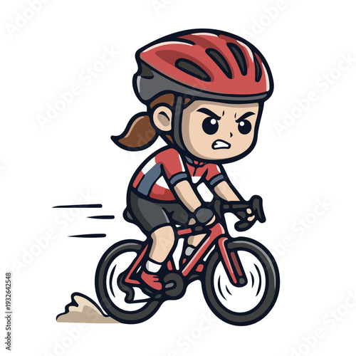 Cartoon Cyclist Racing on Bicycle