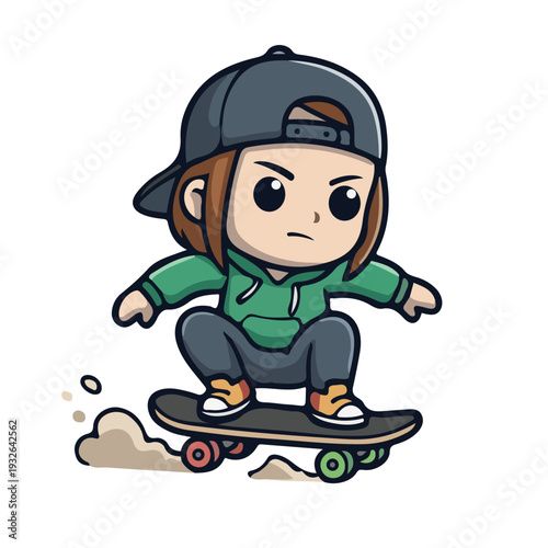 Chibi Skater Girl Riding Skateboard