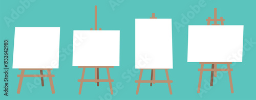 Blank Canvas on Easel Vector Set – Artist Painting Board Template Collection (Flat Illustration)
