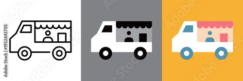 シンプルなキッチンカーのラインアイコン