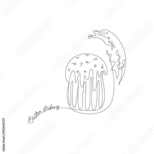 Easter treat, cupcake. Happy bunny. Spring holiday. Happy Easter. Hand drawn line art. Postcard.