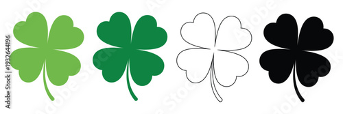 Green shamrock vector illustration, cloverleaf and luck symbols