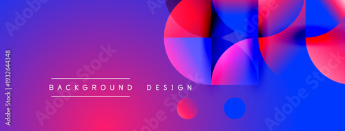 Abstract vibrant background. Overlapping circles create dynamic visual effect. Gradient colors blend smoothly, modern design elements present.
