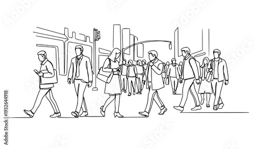 Urban rush hour continuous line vector illustration EPS 10