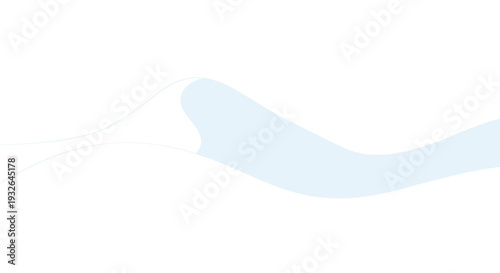 Minimalist abstract illustration depicts soft blue flowing waves or snowy hills with a clean and airy modern aesthetic.