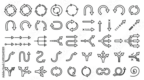 Set of 40 hand drawn curved arrow icons vector