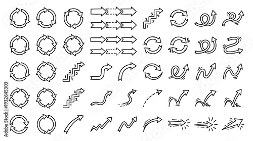 Set of 45 hand drawn arrow and circular direction icons vector