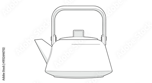 Modern minimalist line art of a square shaped teapot with a flat top handle and simple spout for designers and artists.