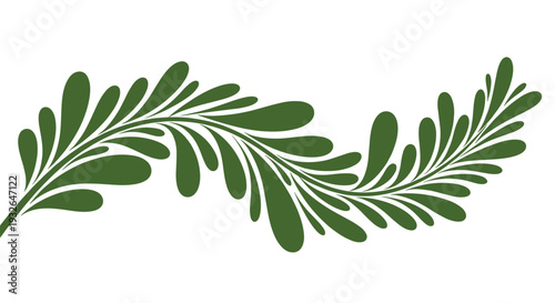Stylized green leaf pattern creating a long wavy scroll shape for use in various organic and nature-themed designs.