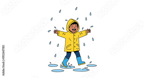 Vector illustration of a child playing in rain puddles