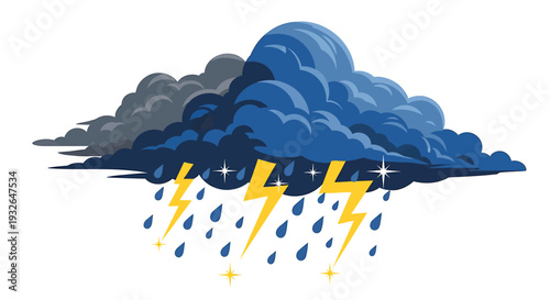 Vector storm cloud with lightning and rain