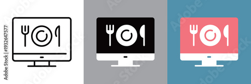 シンプルなテイクアウトとデリバリーのラインアイコン