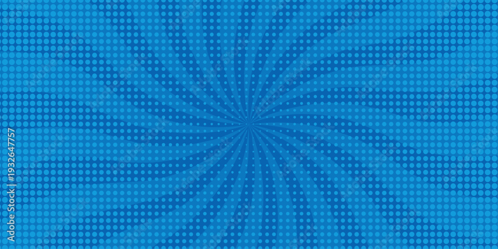 Fototapeta premium Vector sunburst pattern blue halftone design. Vintage paper sunrays illustration. sun beam vector banner design comic burst wallpaper.