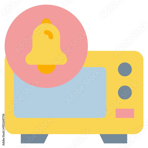 microwave oven baked food bell ringing alert notification flat style icon