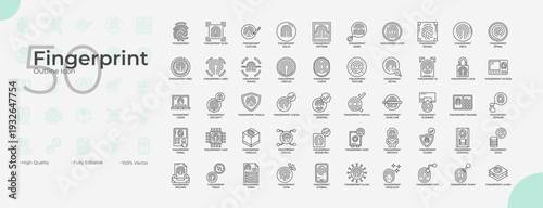 Fingerprint Line Editable Icons set
