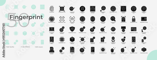 Fingerprint Solid Editable Icons set