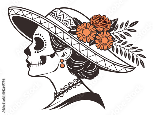 Día de los Muertos poster set, day dead with skull on white background. Halloween costume. Cartoon vector illustration. Holiday Muertos