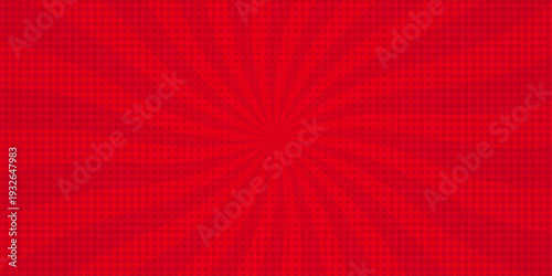Vector sunburst pattern red halftone design. Vintage paper sunrays illustration. sun beam vector banner design comic burst wallpaper.