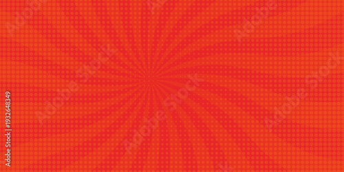Vector sunburst pattern red halftone design. Vintage paper sunrays illustration. sun beam vector banner design comic burst wallpaper.