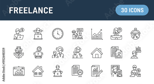 Freelance icons set with various professionals and occupations