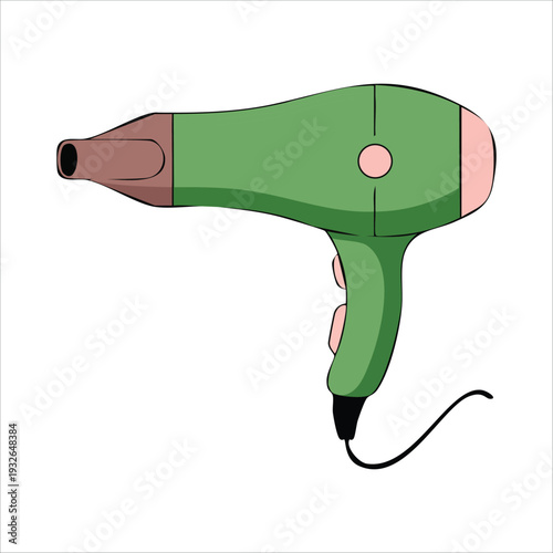 Electric hair dryer with nozzle for quick drying isolated vector illustration on white background