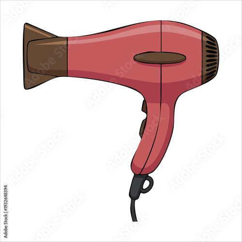 Electric hair dryer with nozzle for quick drying isolated vector illustration on white background