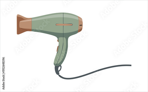 Electric hair dryer with nozzle for quick drying isolated vector illustration on white background