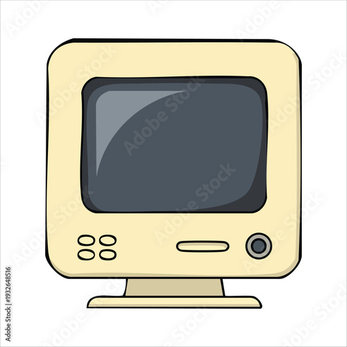 Vintage computer monitor with retro design style isolated vector illustration on white background