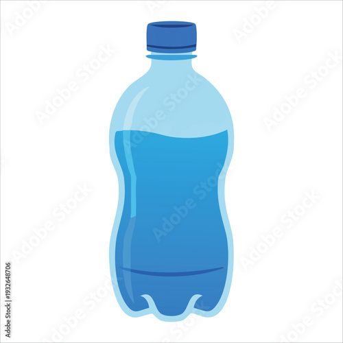 Clear plastic water bottle with blue cap isolated vector illustration on white background