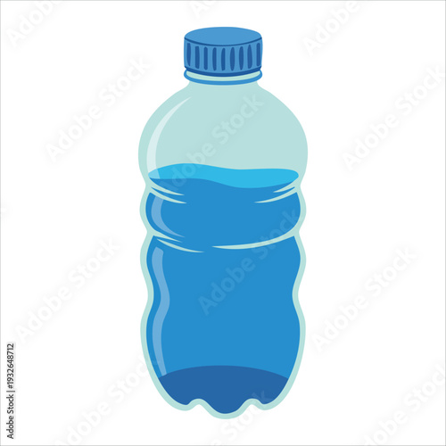 Clear plastic water bottle with blue cap isolated vector illustration on white background