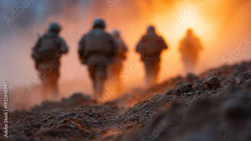 Silhouette of Soldiers Marc...