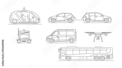 Next-Generation Transport: A visual exploration of the future of travel, showcasing a diverse array of innovative transportation modes, including autonomous vehicles, electric cars, drones, and more.