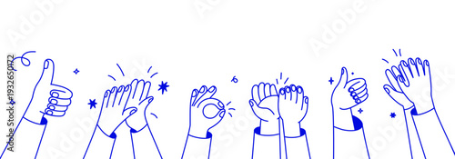 Vector simple linear illustration, hands and gestures, hand drawn illustration, poster, logo, print design template, business cooperation and teamwork concept