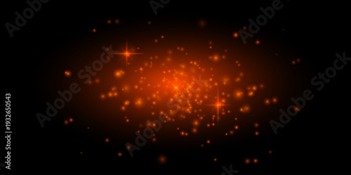 Glowing starburst particles composition. Bright white sparkles, scattered light dots, radiant flare shapes, soft haze center, dark gradient backdrop luminous cosmic atmosphere, floating shimmer effect
