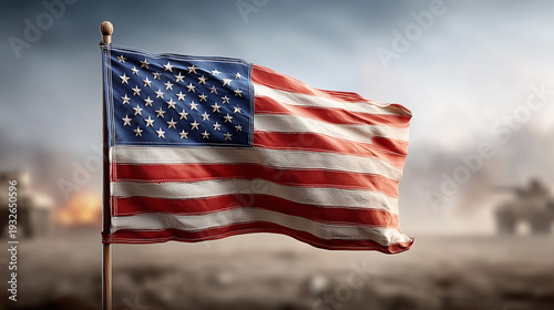 American Flag in Battle Sce...