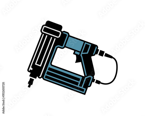 A flat, minimalist vector illustration of a staple gun with a blue and black design