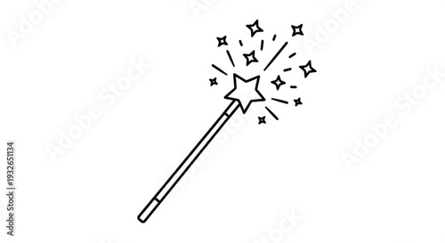 A magical star-shaped wand with sparkling stars and magic emanating from it, depicted in a simple illustration style