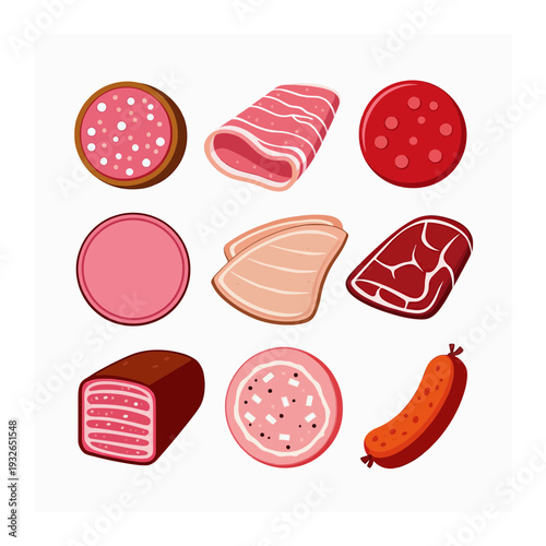 Assorted Cured Meats and Salami Slices, Illustrated Set