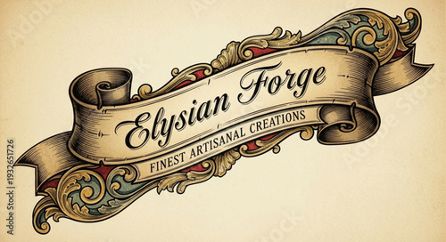 Elysian Forge Banner - Exquisite Artisan Creations, Vintage Design, Elegant Scrollwork.