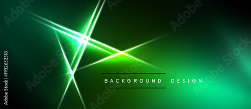 Dark green background features bright neon lines radiating from central point. Text reads background design. Minimalist, modern aesthetic.