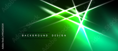 Dark green background features bright neon lines intersecting. Modern design with glowing effects, creating dynamic visual impact.