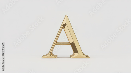 Golden metallic letter A illustration viewed from front on a plain surface
