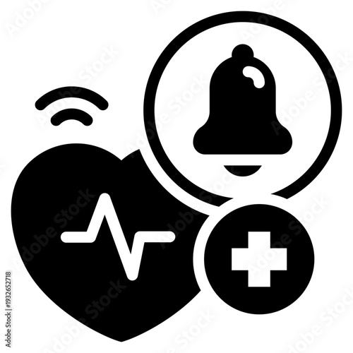heartrate health care bell alert notification solid glyph icon