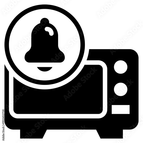 microwave oven baked food bell ringing alert notification solid glyph icon
